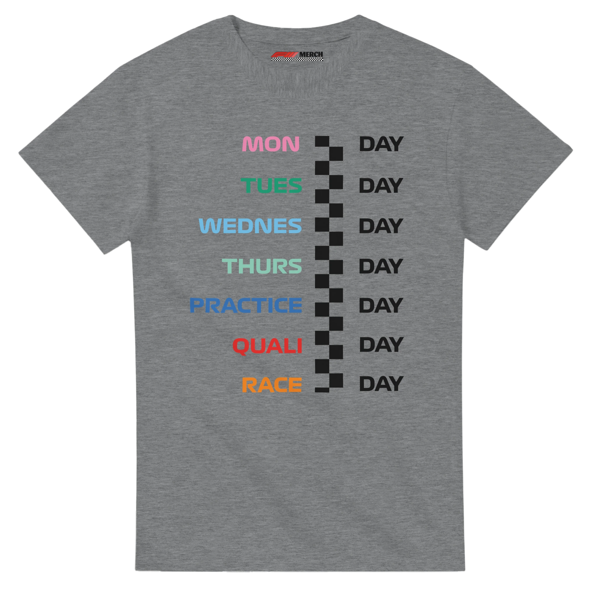 f111 merch sport-grey color t-shirt with race_week branding.