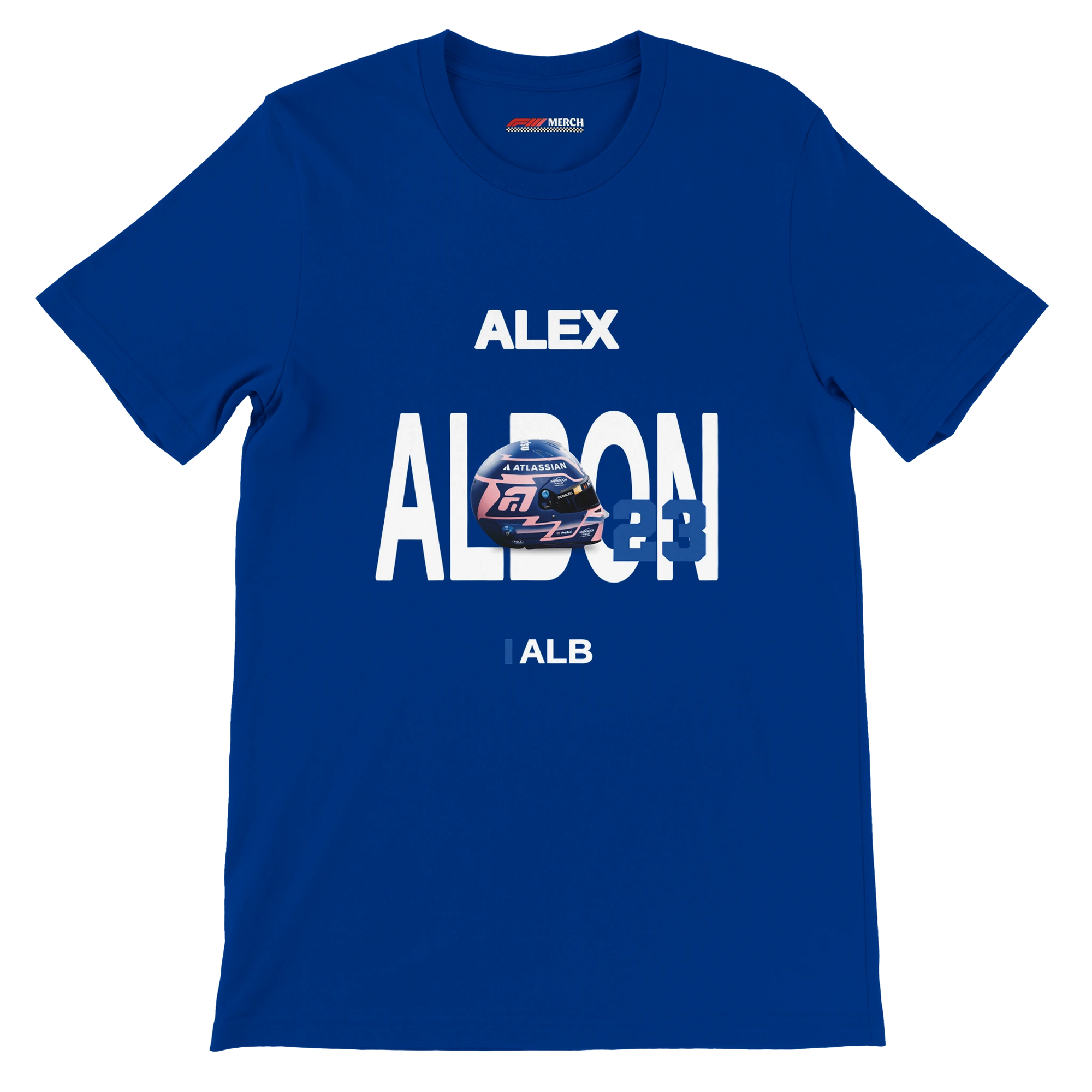 f111 merch true-royal color t-shirt with albon branding.