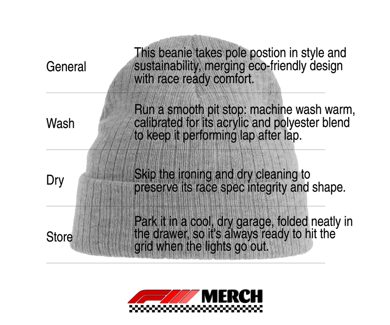 Care Instructions for Gabriel Bortoleto | Formula 1 Rib Cuffed Beanie