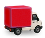 Small toy truck with a red cargo box on a white background