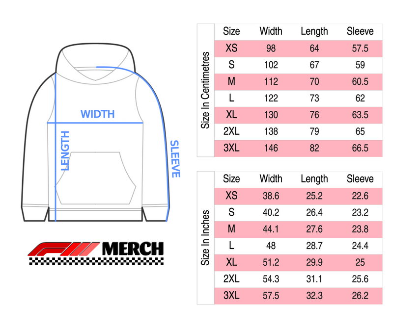 Size chart for Carlos Sainz | Formula 1 Premium Unisex Pullover Hoodie