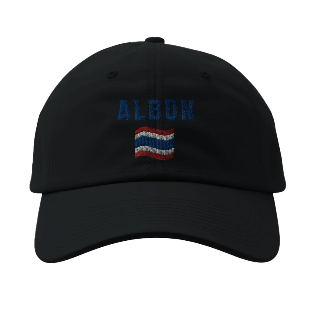 f111 merch black color baseball-cap with albon branding.