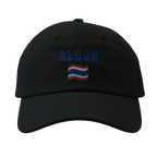 f111 merch black color baseball-cap with albon branding.