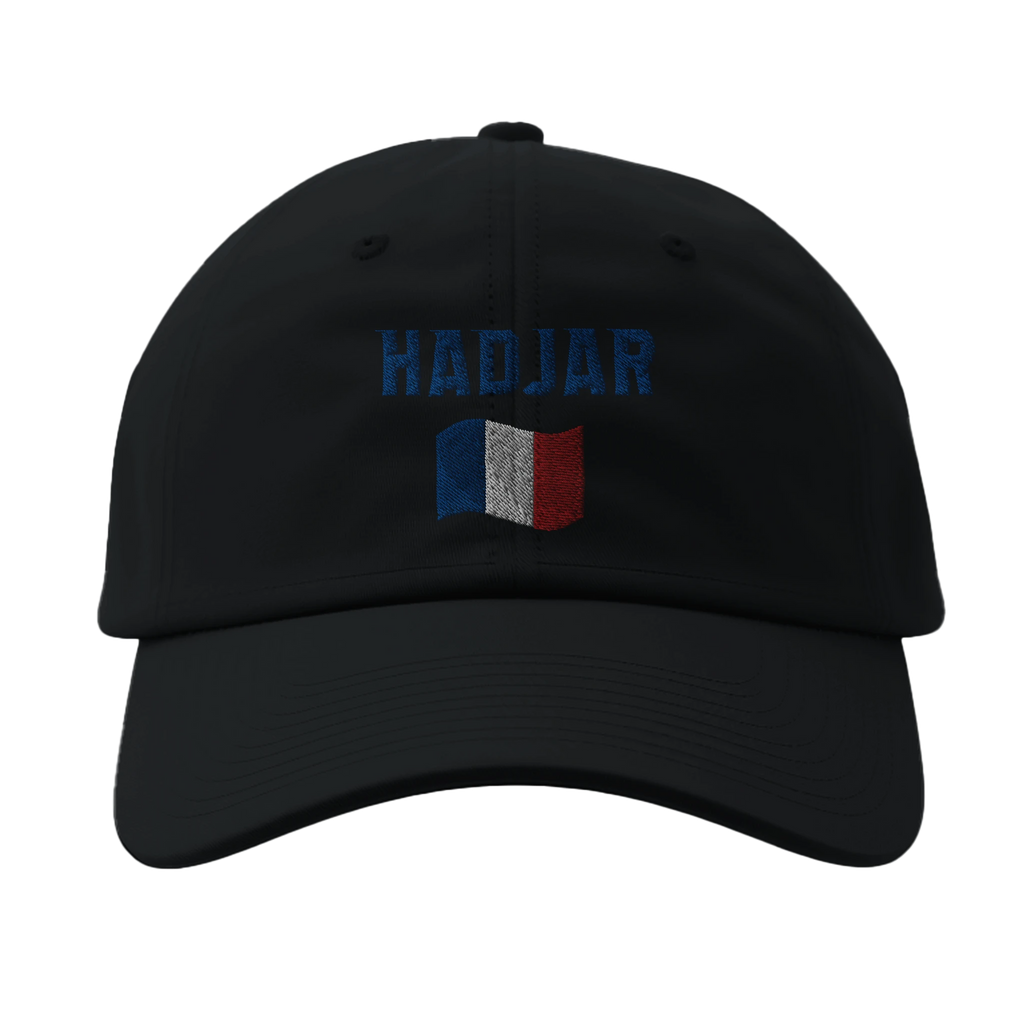 f111 merch black color baseball-cap with hadjar branding.