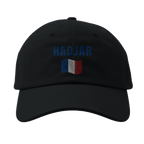 f111 merch black color baseball-cap with hadjar branding.
