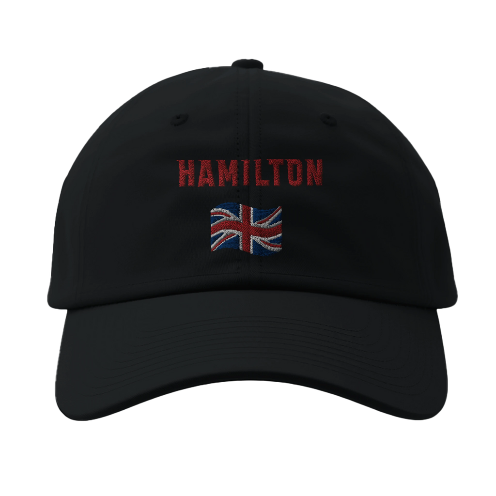 f111 merch black color baseball-cap with hamilton branding.