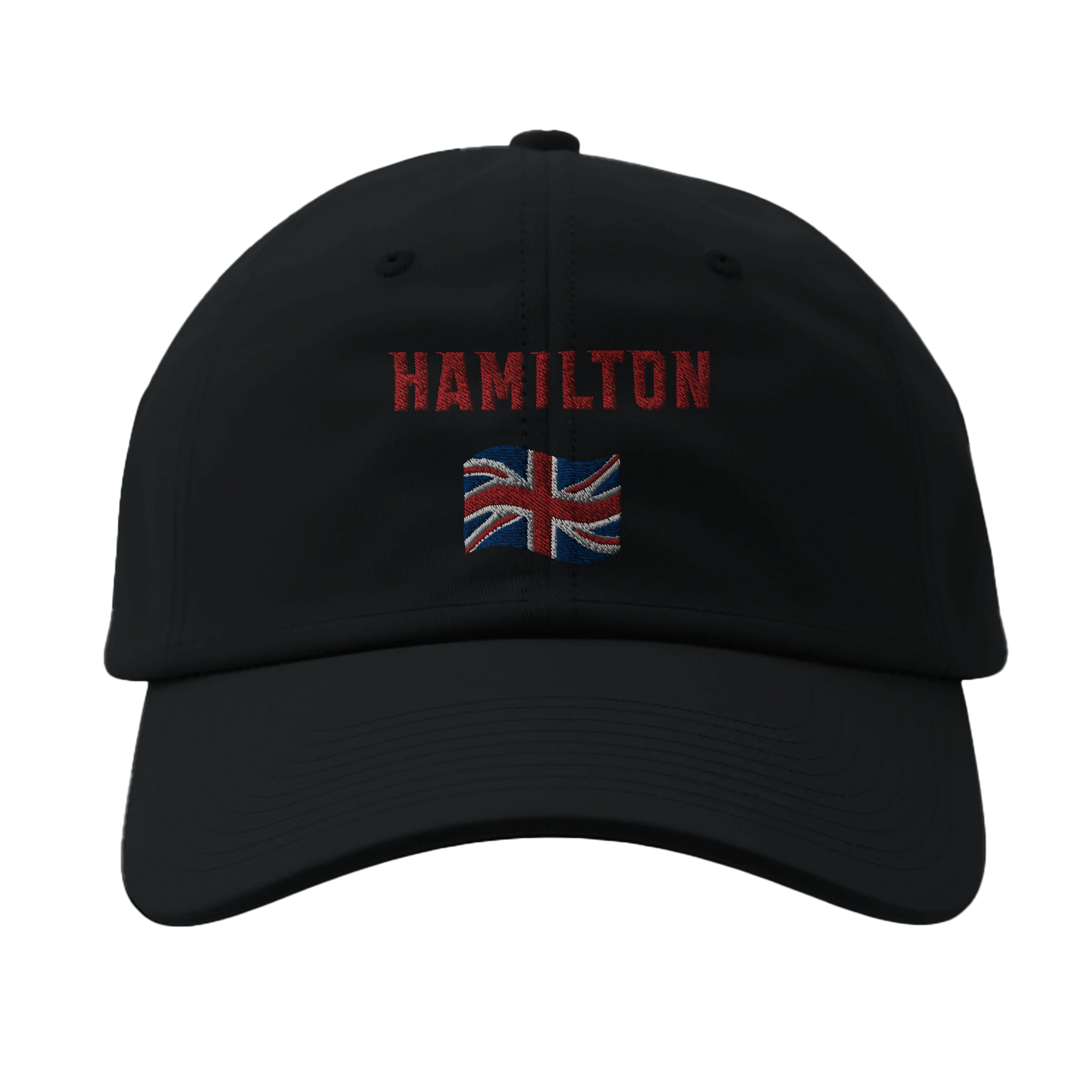 f111 merch black color baseball-cap with hamilton branding.