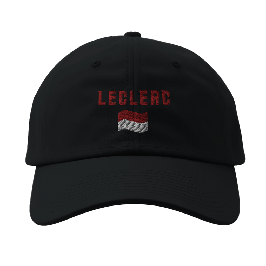 f111 merch black color baseball-cap with leclerc branding.