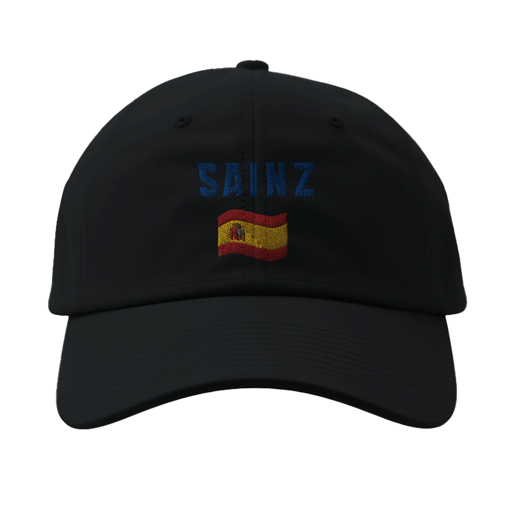 f111 merch black color baseball-cap with sainz branding.