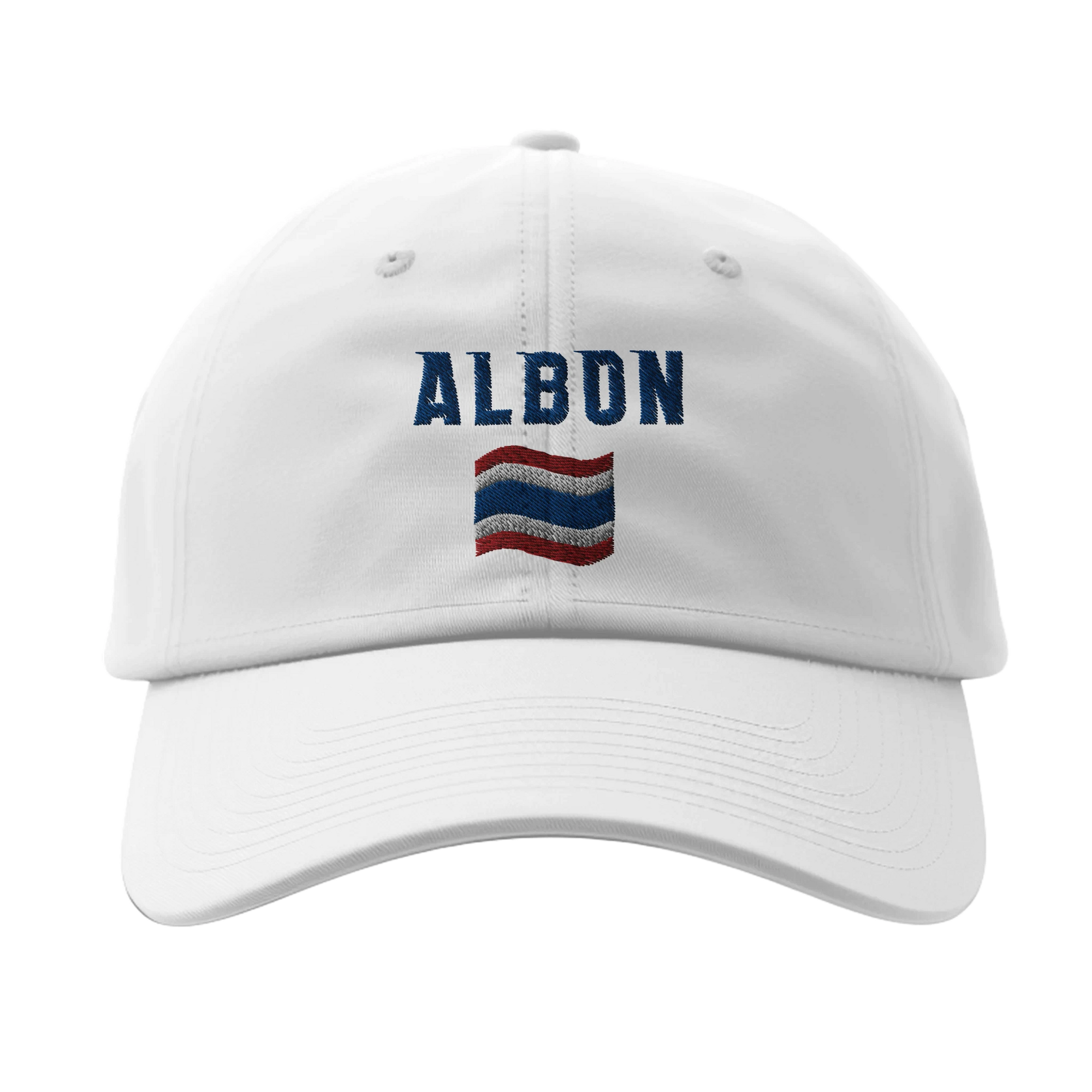 f111 merch white color baseball-cap with albon branding.