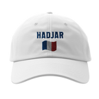 f111 merch white color baseball-cap with hadjar branding.