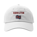 f111 merch white color baseball-cap with hamilton branding.