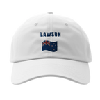 f111 merch white color baseball-cap with lawson branding.