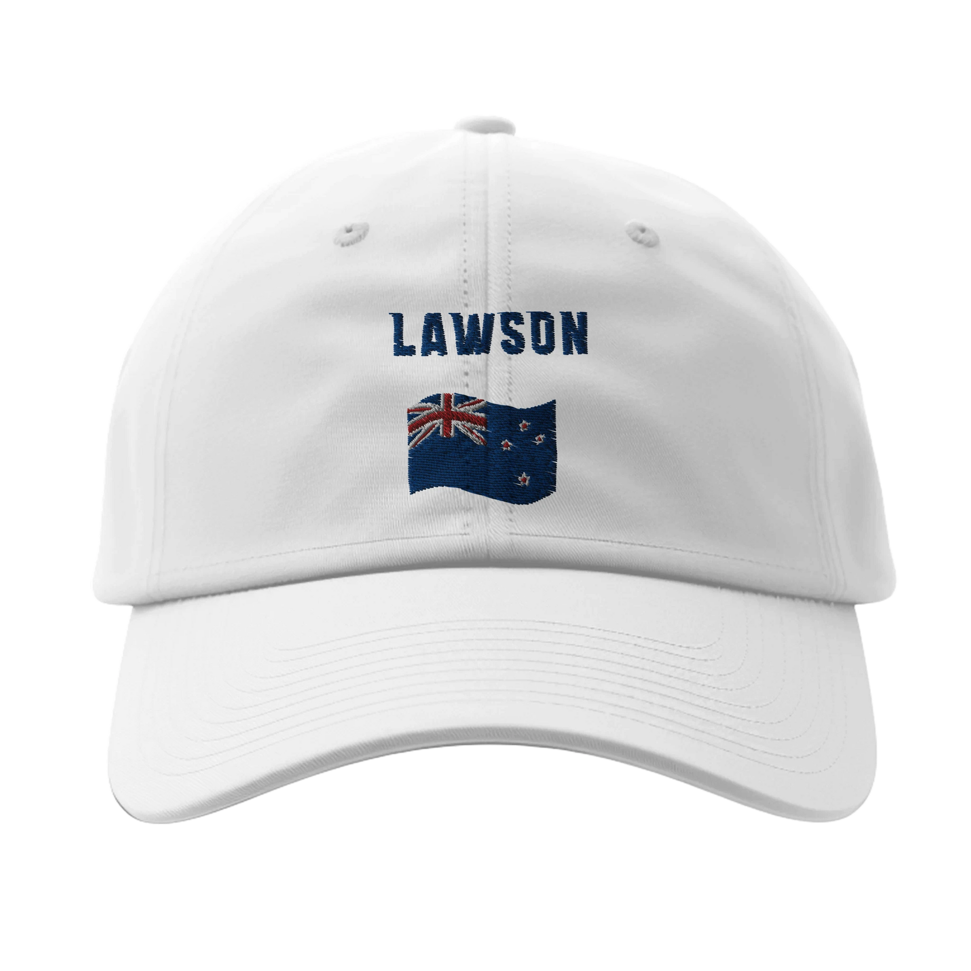 f111 merch white color baseball-cap with lawson branding.