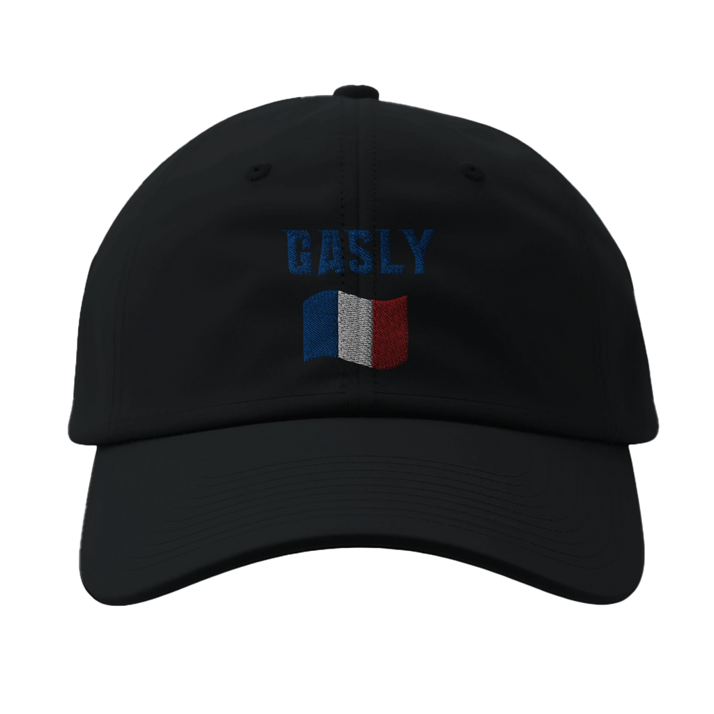 f111 merch black color baseball-caps with gasly branding.