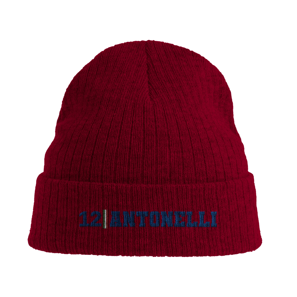 f111 merch burgandy color beanie with antonelli branding.