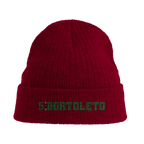 f111 merch burgandy color beanie with bortoleto branding.
