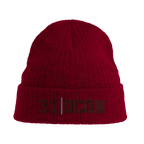 f111 merch burgandy color beanie with ocon branding.