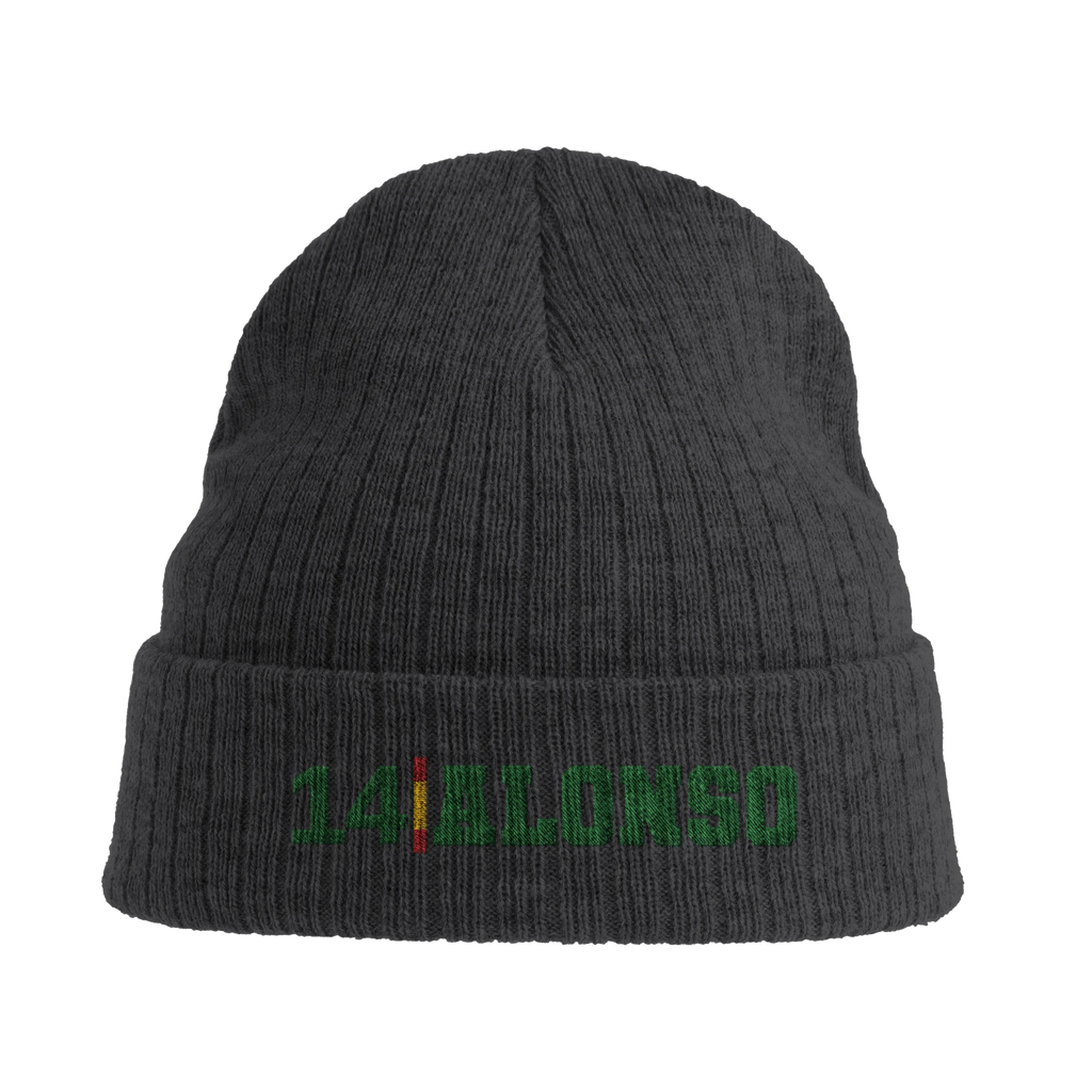 f111 merch dark-grey color beanie with alonso branding.