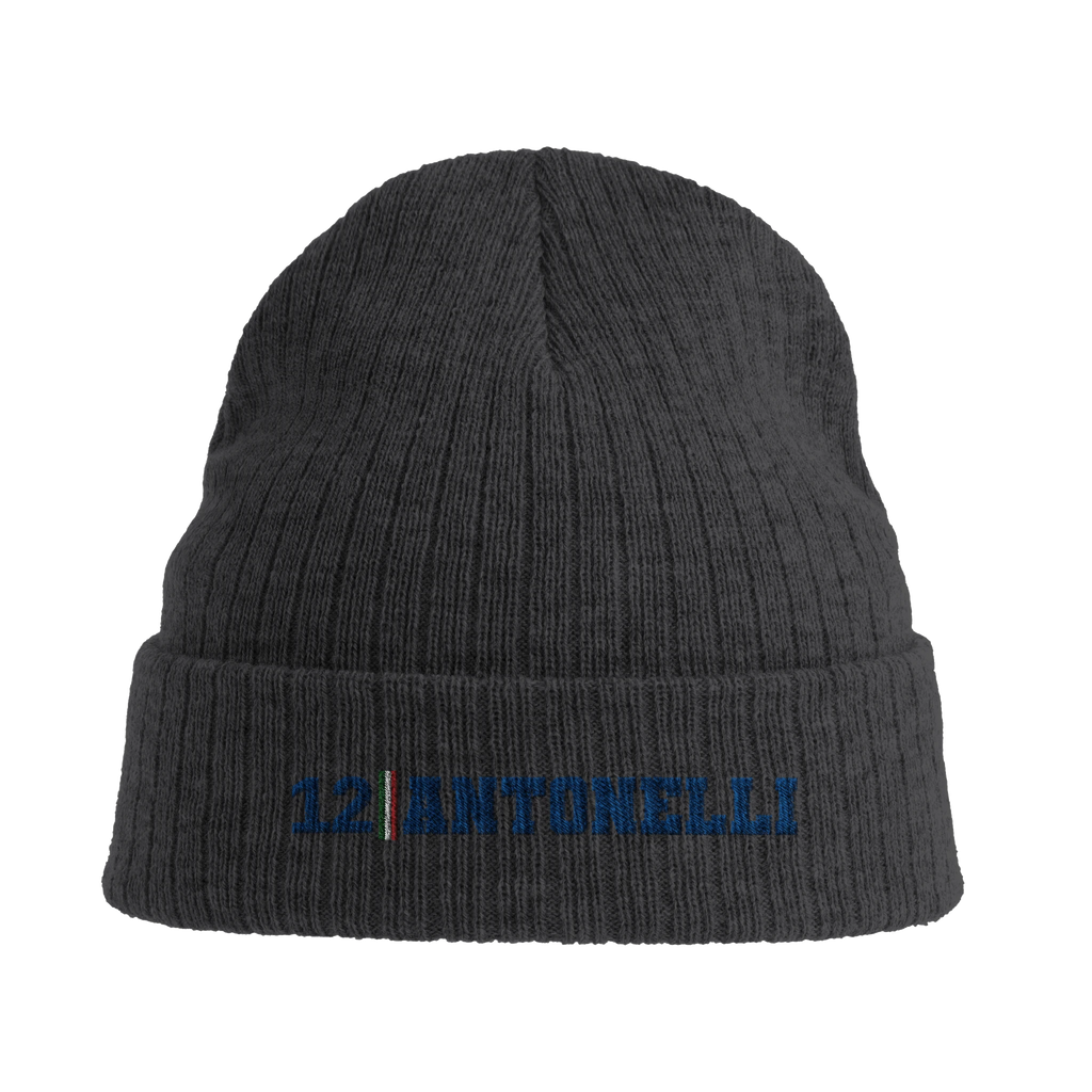 f111 merch dark-grey color beanie with antonelli branding.