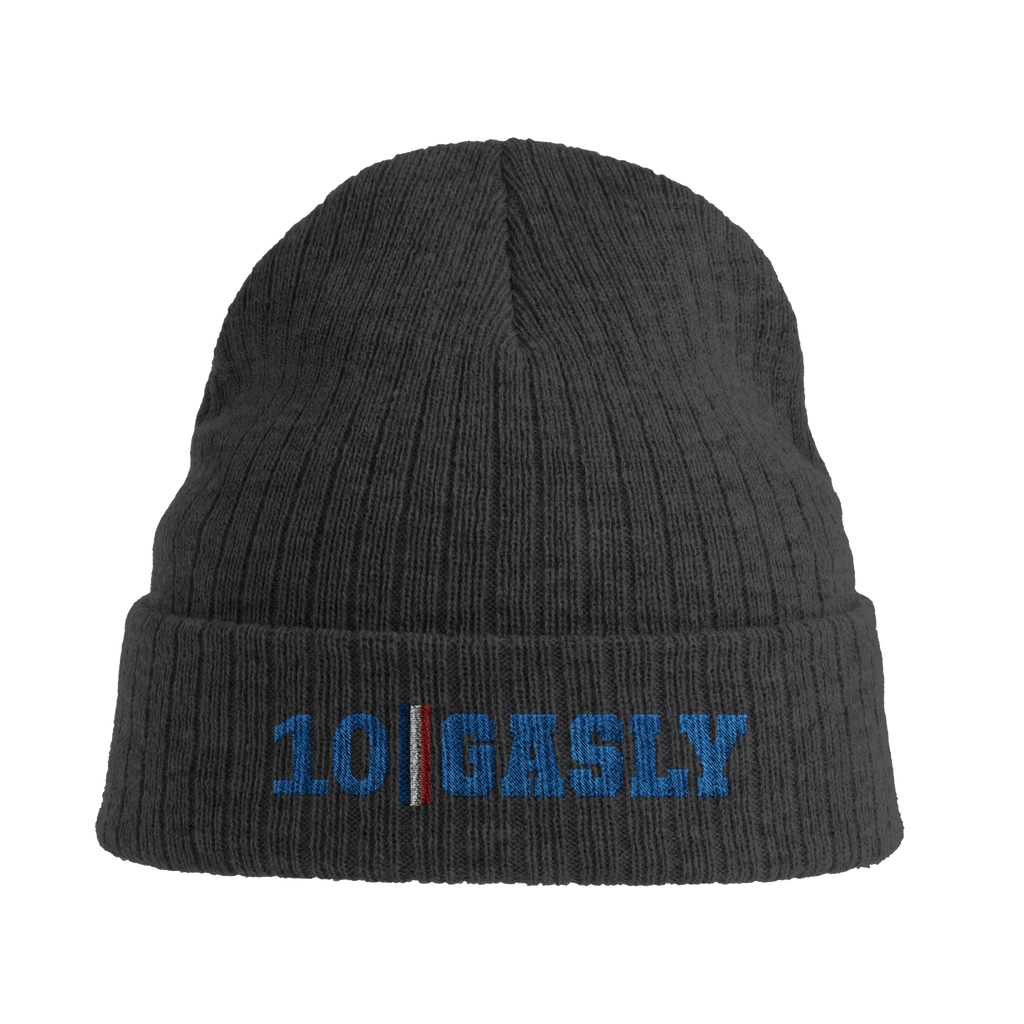 f111 merch dark-grey color beanie with gasly branding.