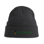 f111 merch dark-grey color beanie with hulkenberg branding.