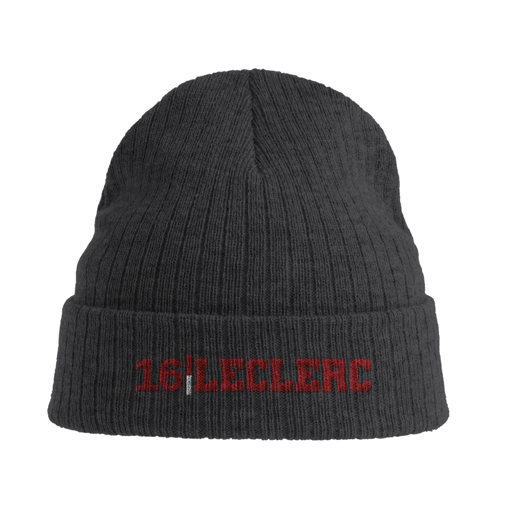 f111 merch dark-grey color beanie with leclerc branding.