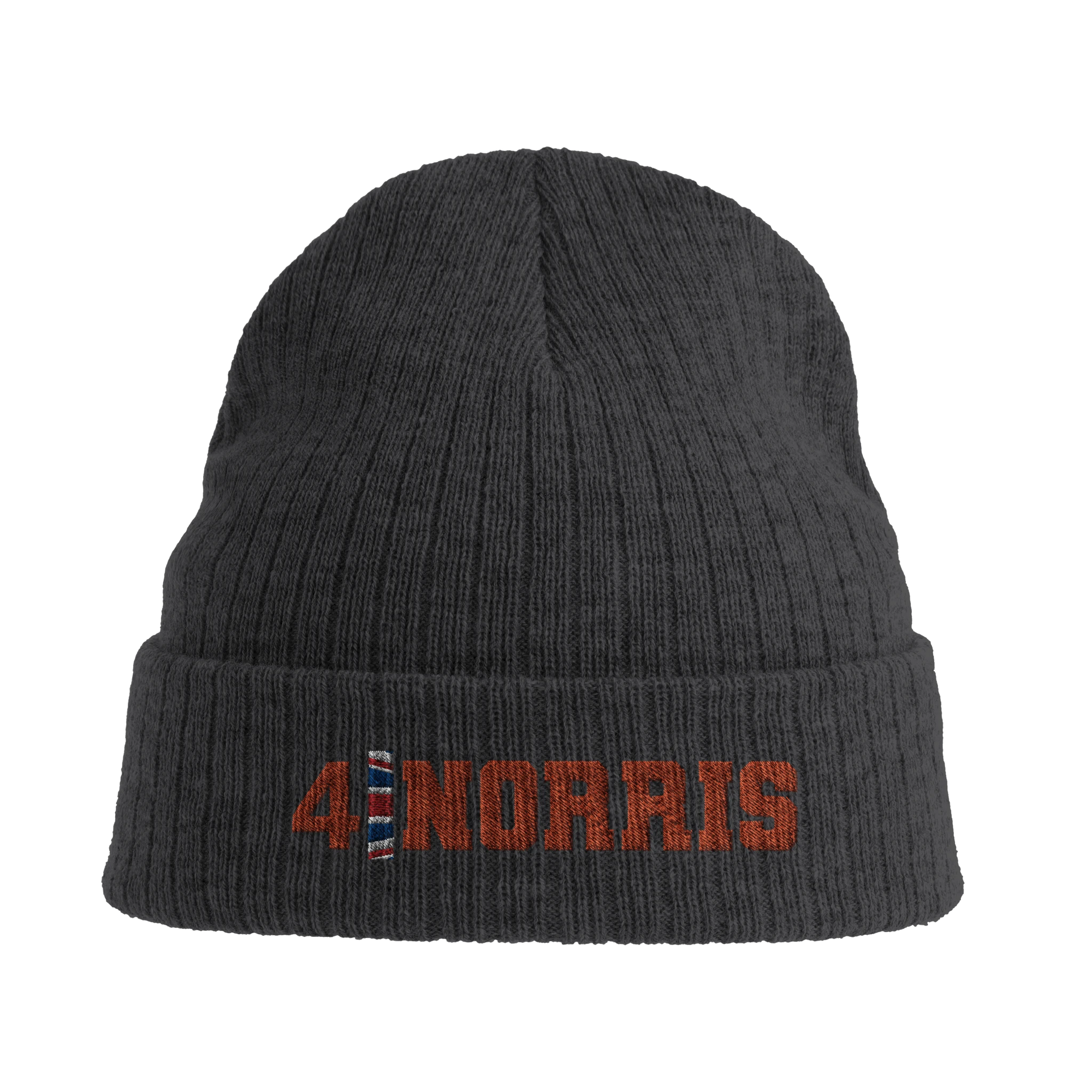 f111 merch dark-grey color beanie with norris branding.
