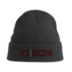 f111 merch dark-grey color beanie with ocon branding.