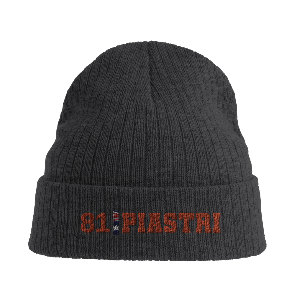 f111 merch dark-grey color beanie with piastri branding.