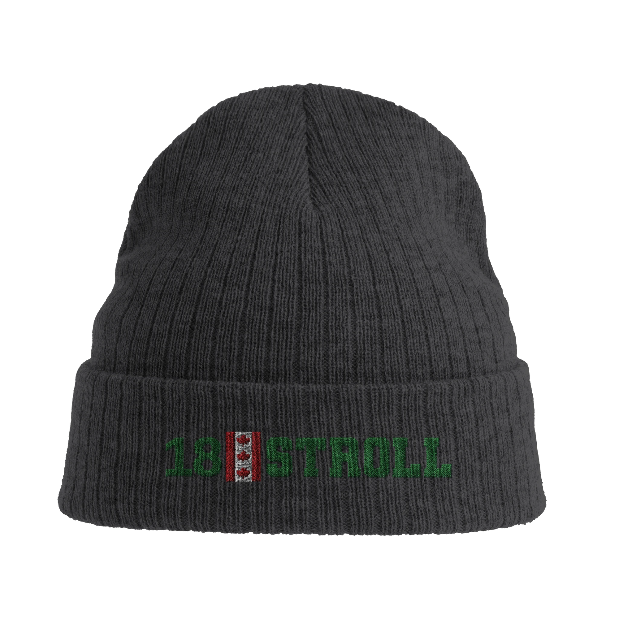f111 merch dark-grey color beanie with stroll branding.