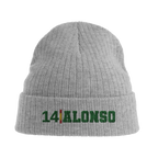 f111 merch light-grey-melange color beanie with alonso branding.