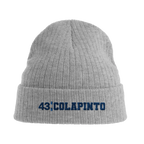 f111 merch light-grey-melange color beanie with colapinto branding.