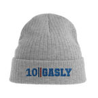 f111 merch light-grey-melange color beanie with gasly branding.
