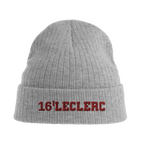 f111 merch light-grey-melange color beanie with leclerc branding.
