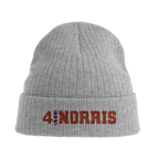 f111 merch light-grey-melange color beanie with norris branding.