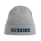 f111 merch light-grey-melange color beanie with sainz branding.
