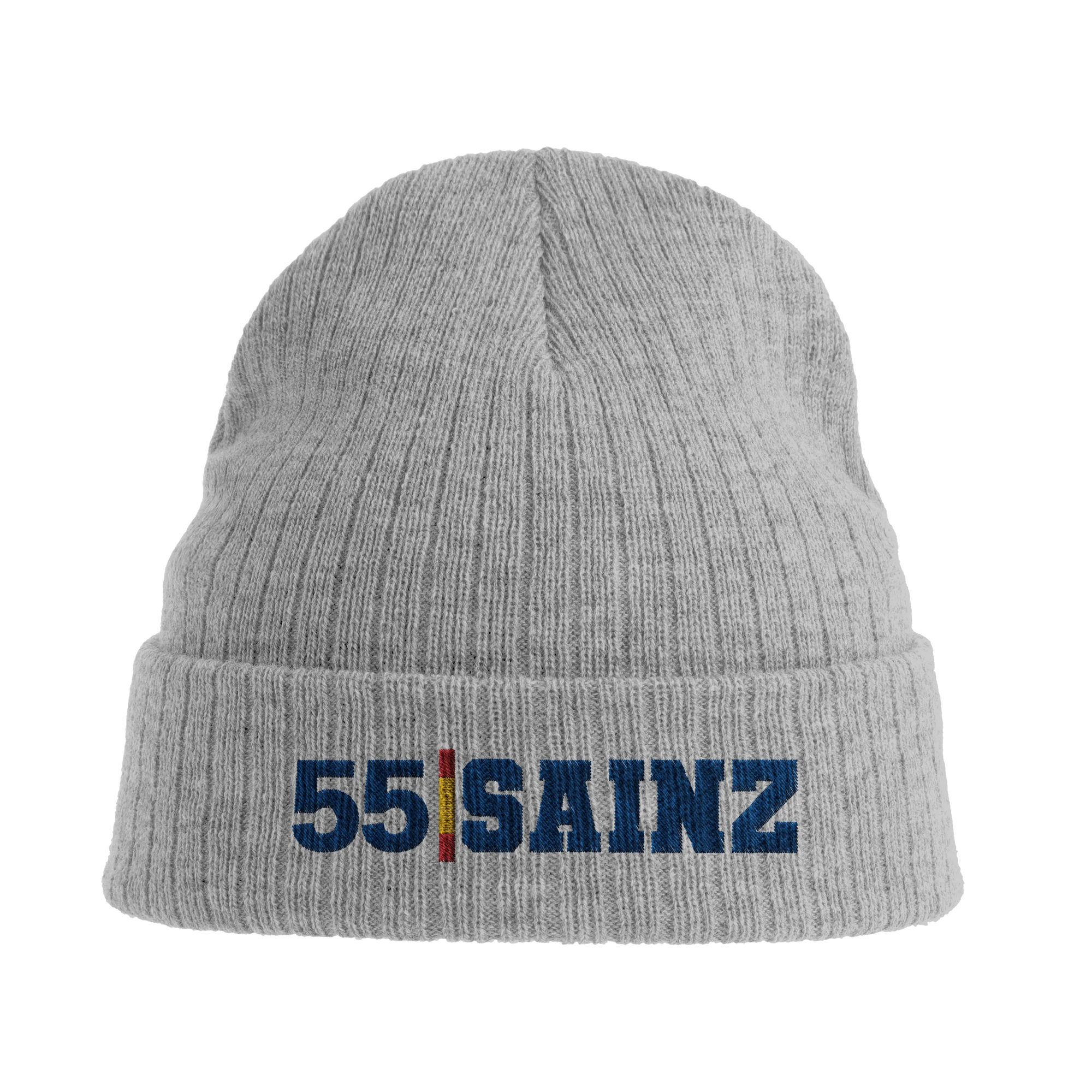 f111 merch light-grey-melange color beanie with sainz branding.