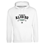 f111 merch arctic-white color hoodie with alonso branding.