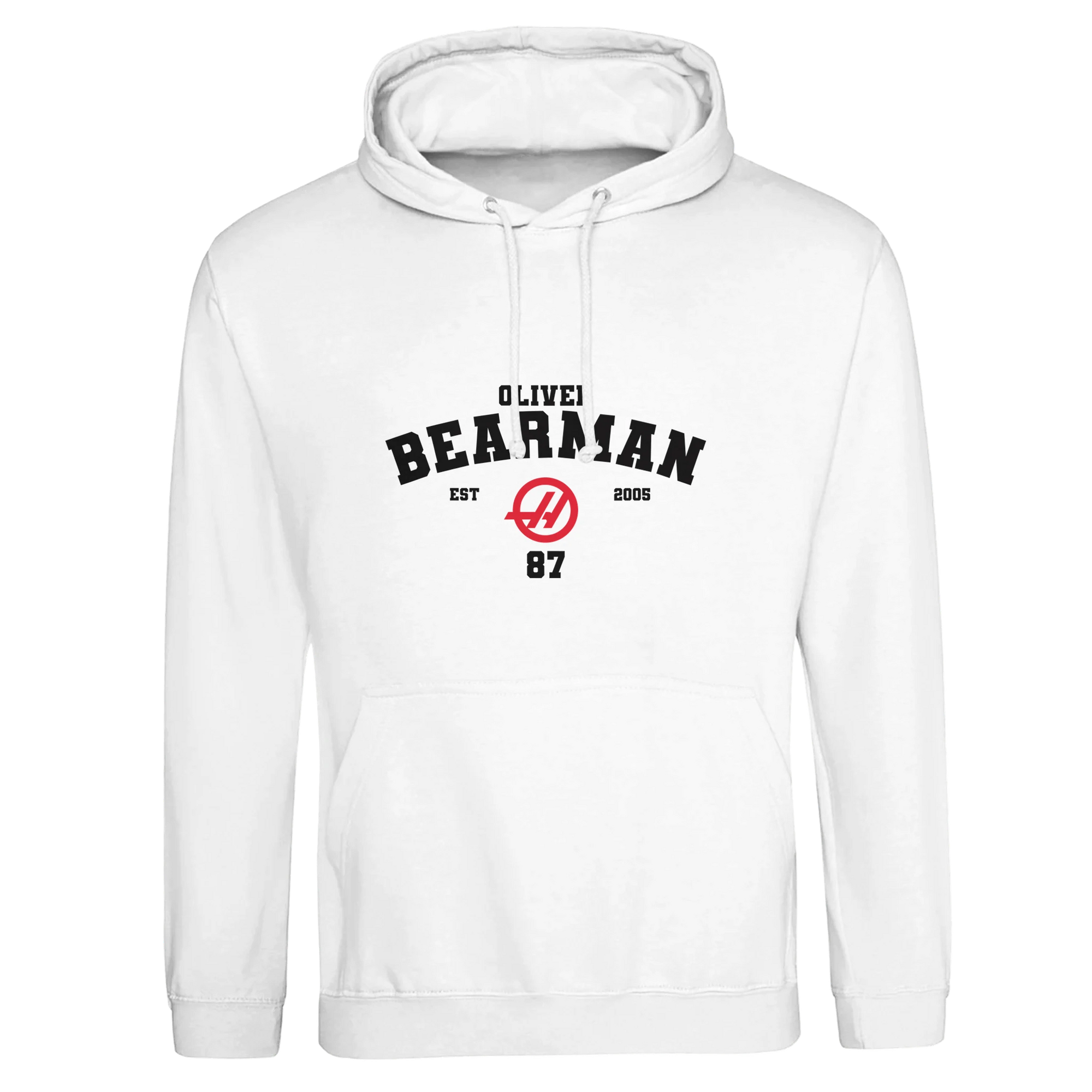 f111 merch arctic-white color hoodie with bearman branding.