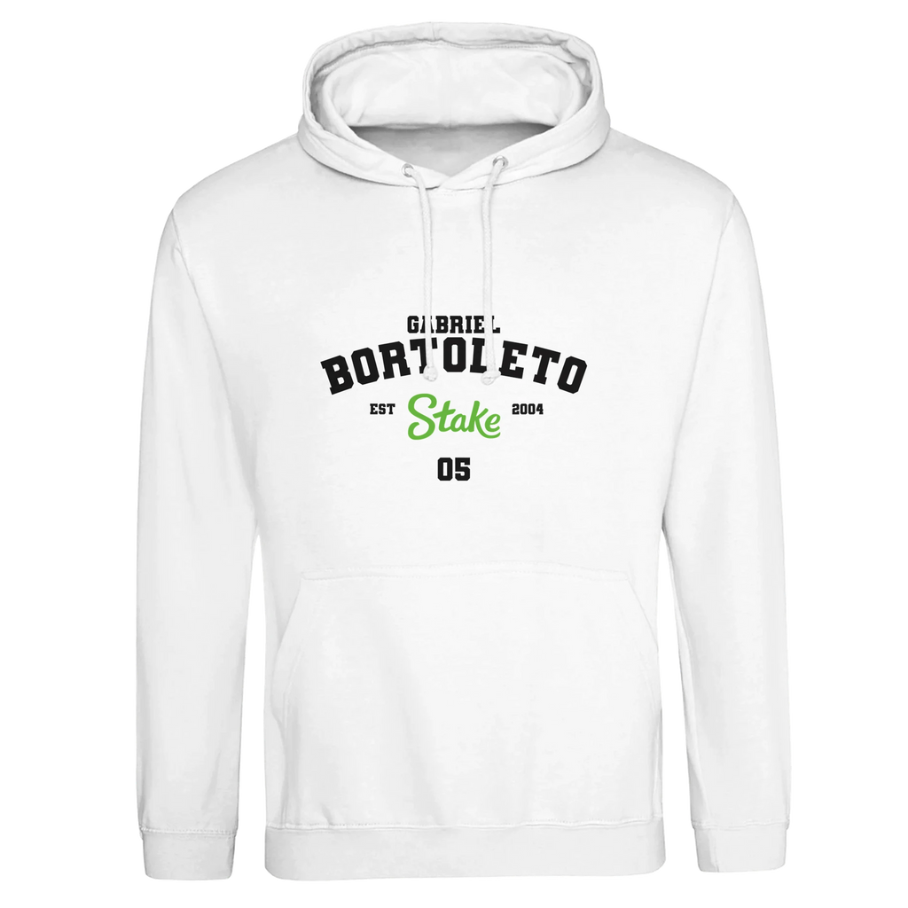 f111 merch arctic-white color hoodie with bortoleto branding.