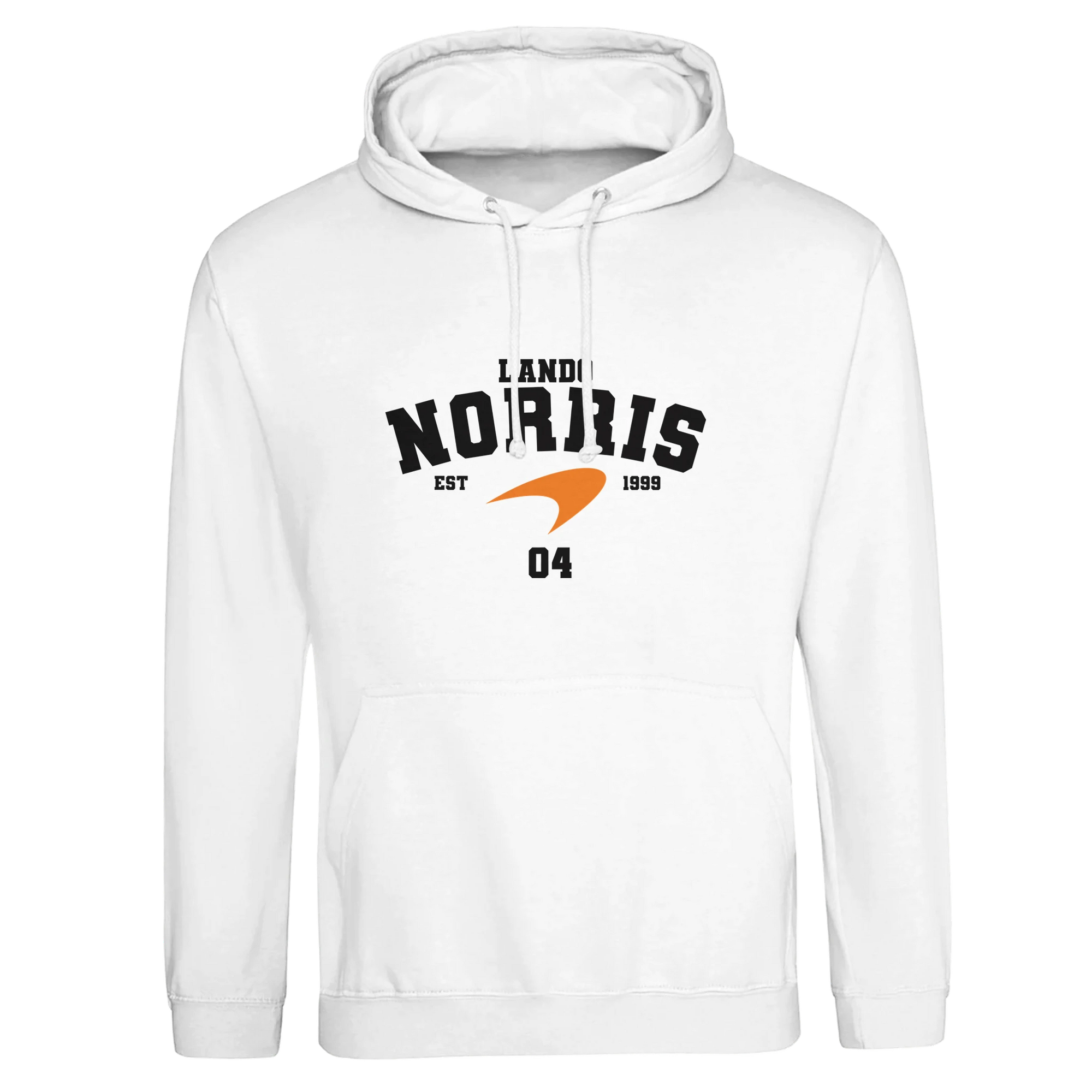 f111 merch arctic-white color hoodie with norris branding.