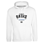f111 merch arctic-white color hoodie with sainz branding.