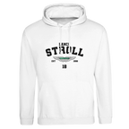 f111 merch arctic-white color hoodie with stroll branding.