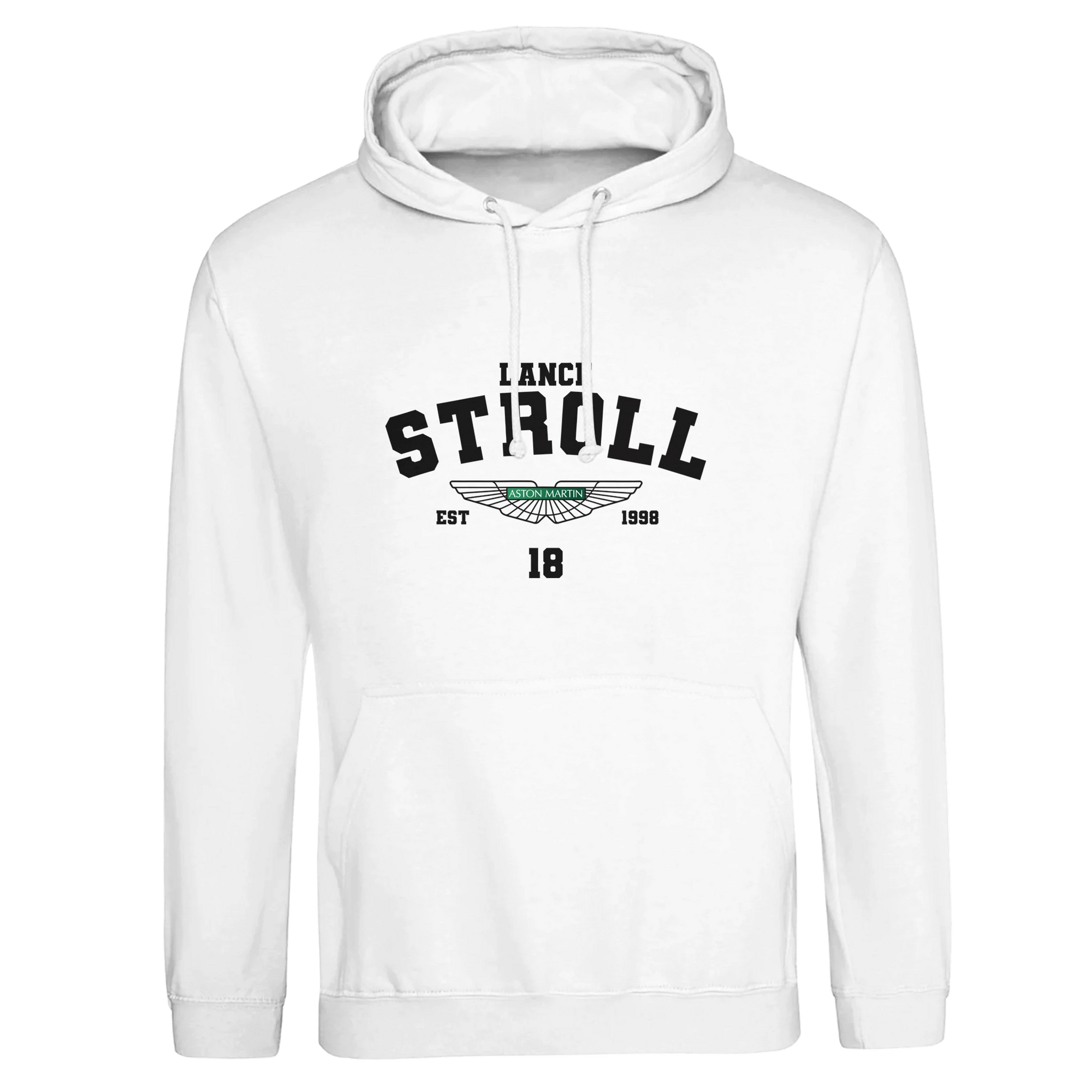f111 merch arctic-white color hoodie with stroll branding.