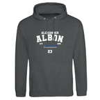 f111 merch charcoal color hoodie with albon branding.