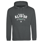 f111 merch charcoal color hoodie with alonso branding.