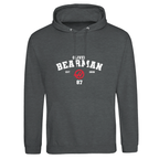 f111 merch charcoal color hoodie with bearman branding.