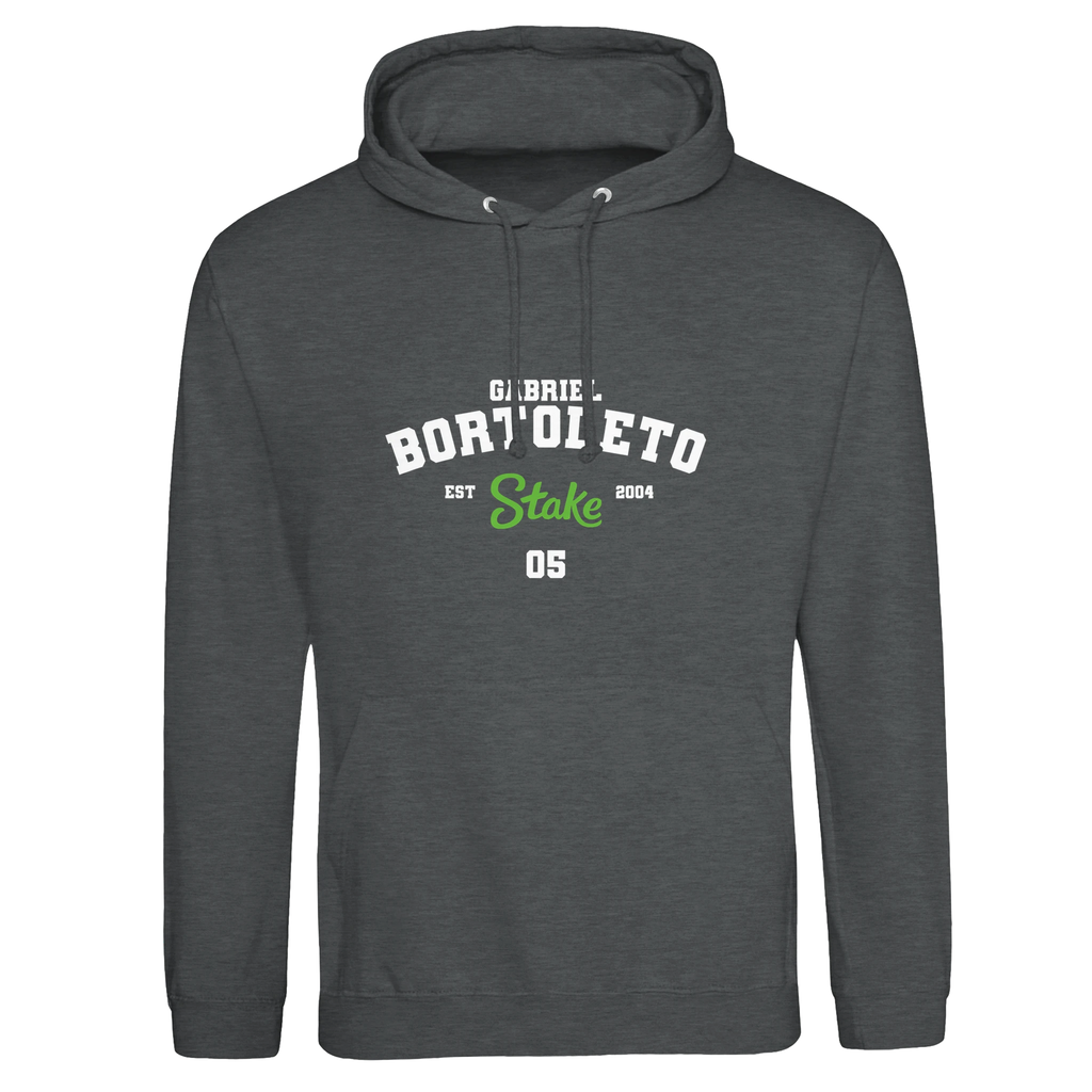 f111 merch charcoal color hoodie with bortoleto branding.