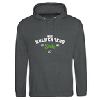 f111 merch charcoal color hoodie with hulkenberg branding.